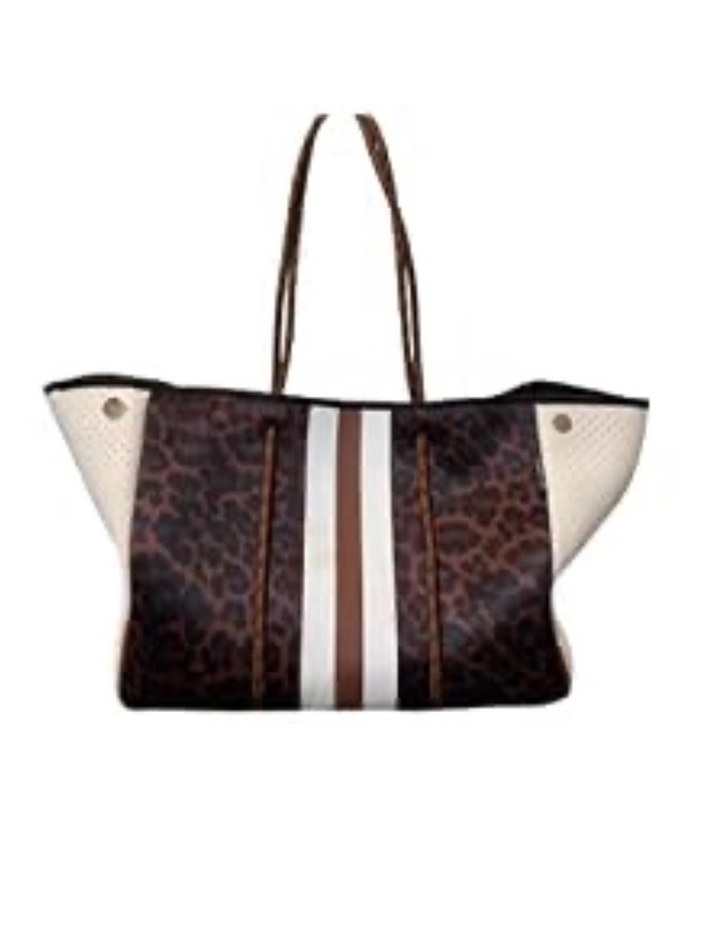 Dallas Hill Leopard Stripe Tote Bag in Brown & Cream w/ wallet